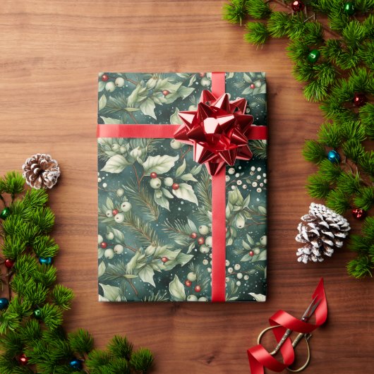 Groen gebladerte kerstcadeauverpakking cadeaupapier (Feestdagen Geschenken)