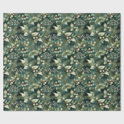 Groen gebladerte kerstcadeauverpakking cadeaupapier (Vlak)