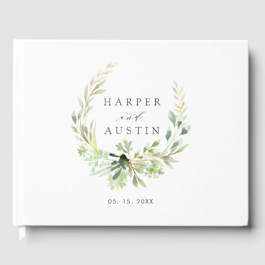 Groen gebladerte krans botanische bruiloft gastenb gastenboek (Voorkant)