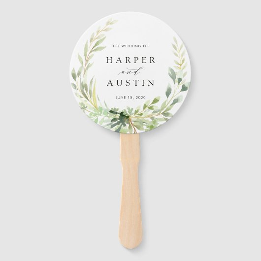 Groen gebladerte krans botanische bruiloft handwaaier (Voorkant)