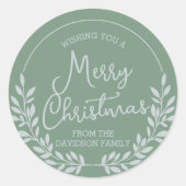Groen gebladerte krans Vrolijk Kerstfeest Ronde Sticker (Voorkant)