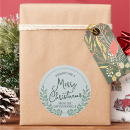 Groen gebladerte krans Vrolijk Kerstfeest Ronde Sticker