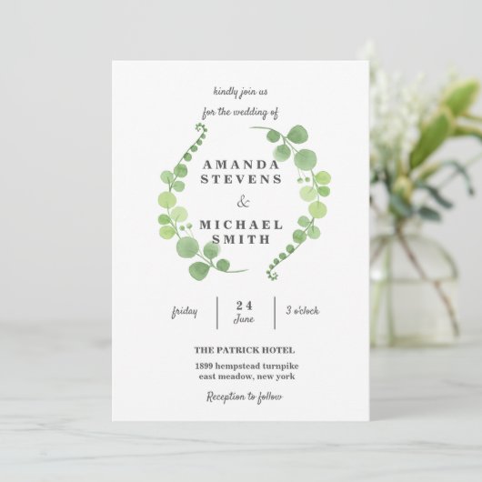 Groen gebladerte krans Waterverf groen Bruiloft Kaart (Staand voorkant)