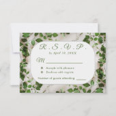 Groen gebladerte minimalistische bruiloft RSVP Kaa (Voorkant)