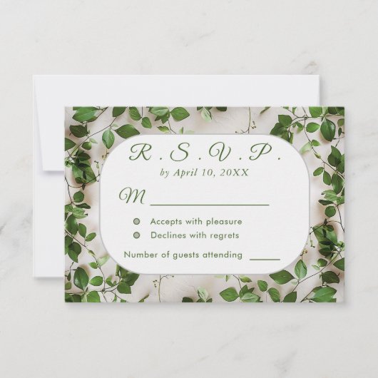 Groen gebladerte minimalistische bruiloft RSVP Kaa (Voorkant)