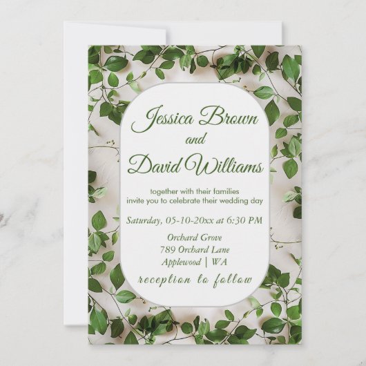 Groen gebladerte minimalistische bruiloft uitnodig kaart (Voorkant)