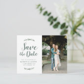 Groen gebladerte Modern script bruiloft Save the d Briefkaart (Staand voorkant)