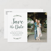 Groen gebladerte Modern script bruiloft Save the d Briefkaart (Voorkant / Achterkant)