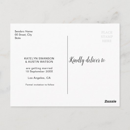 Groen gebladerte Modern script bruiloft Save the d Briefkaart (Achterkant)