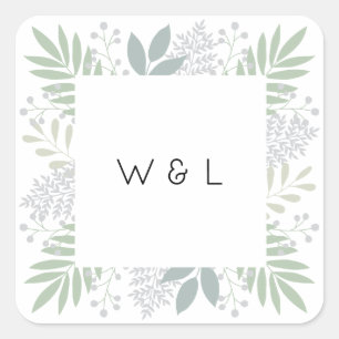 Groen gebladerte monogram sticker   Vierkant