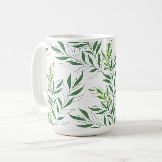 Groen gebladerte patroon Elegant groen en wit Koffiemok (Voorkant links)