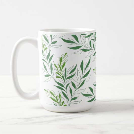 Groen gebladerte patroon Elegant groen en wit Koffiemok (Links)