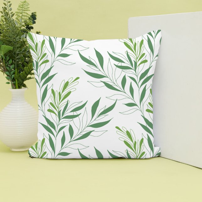 Groen gebladerte patroon Elegant groen en wit Kussen (Creator heeft geüpload)