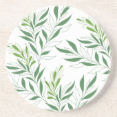 Groen gebladerte patroon Elegant groen en wit Zandsteen Onderzetter (Voorkant)