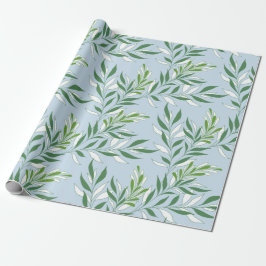 Groen gebladerte patroon Elegant groen licht blauw Cadeaupapier