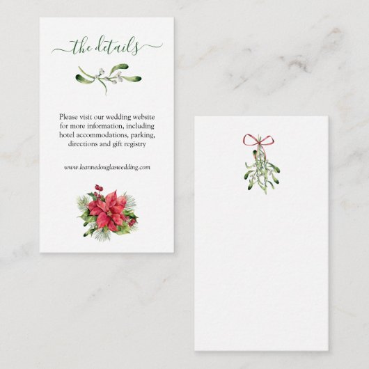 Groen gebladerte Poinsettia Wedding Details Informatiekaartje (Voorkant / Achterkant)
