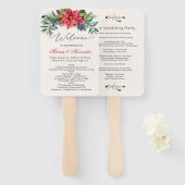 Groen gebladerte Poinsettia Wedding Program Handwaaier (Voorkant en achterkant)