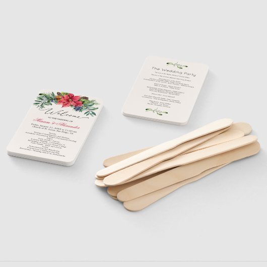 Groen gebladerte Poinsettia Wedding Program Handwaaier (Niet-gemonteerd)