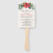 Groen gebladerte Poinsettia Wedding Program Handwaaier (Voorkant)