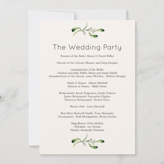 Groen gebladerte Poinsettia Wedding Program Kaart (Achterkant)