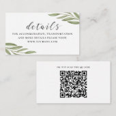 Groen gebladerte script bruiloft details + QR code Informatiekaartje (Voorkant / Achterkant)
