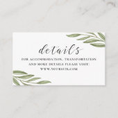 Groen gebladerte script bruiloft details + QR code Informatiekaartje (Voorkant)