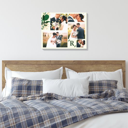 Groen gebladerte trouwdag fotografie collage canvas afdruk (Insitu (Slaapkamer))