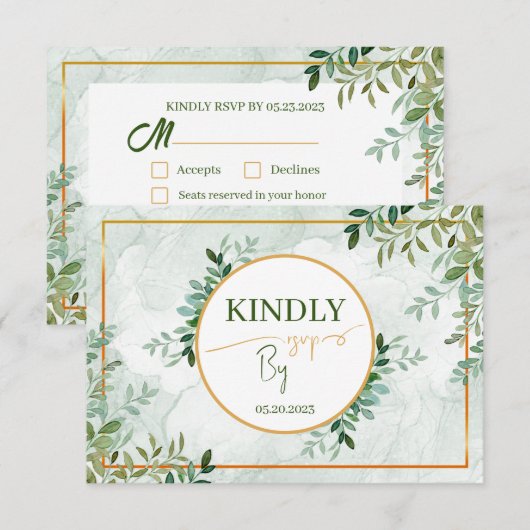 Groen gebladerte Twee maaltijdkeuze RSVP-kaart RSVP Kaartje (Voorkant / Achterkant)