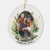 Groen gebladerte verlaat familiefoto Vrolijk kerst Keramisch Ornament (Links)
