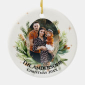 Groen gebladerte verlaat familiefoto Vrolijk kerst Keramisch Ornament (Achterkant)
