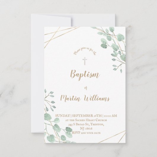 groen gebladerte waterverf gouden lijst · Doop Kaart (Voorkant)