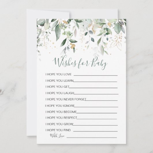 Groen gebladerte Wensen voor Baby shower Game Invi Kaart (Voorkant)
