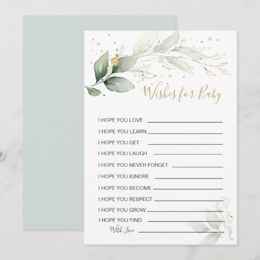 Groen gebladerte Wensen voor Baby shower Game Invi Kaart (Voorkant / Achterkant)