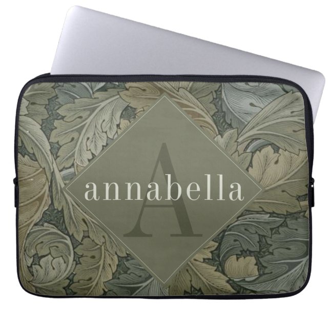 groen gebladerte William Morris Monogram Laptop Sleeve (Voorkant)