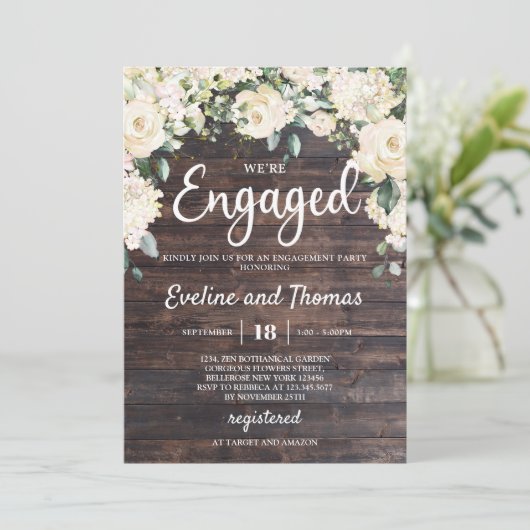 Groen gebladerte wit rozenhout rustiek verloving kaart (Staand voorkant)