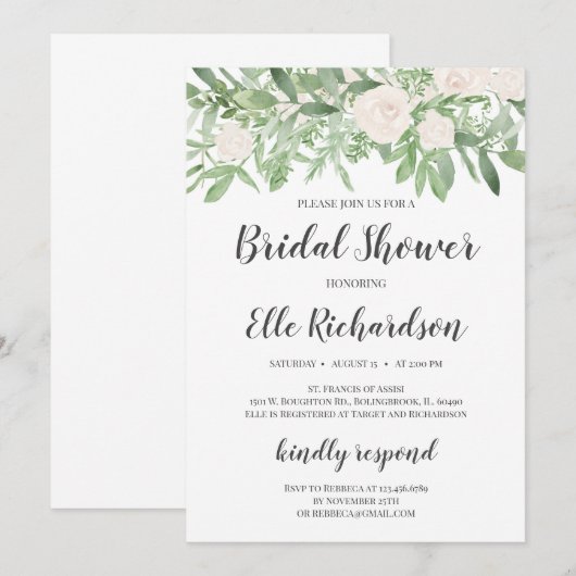 Groen gebladerte witte rozen vrijgezellenfeest kaart (Voorkant / Achterkant)