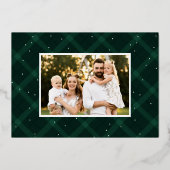 Groen geborsteld speldenfoto 3 folie feestdagenkaart (Achterkant)