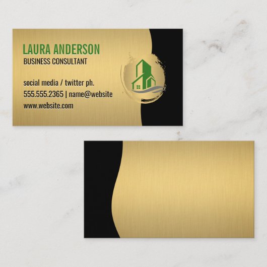 Groen gebouw pictogram / Gouden monogram Visitekaartje (Voorkant / Achterkant)
