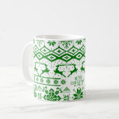 Groen gebreid rendier- Vrolijk Kerstfeest Koffiemok (Voorkant links)