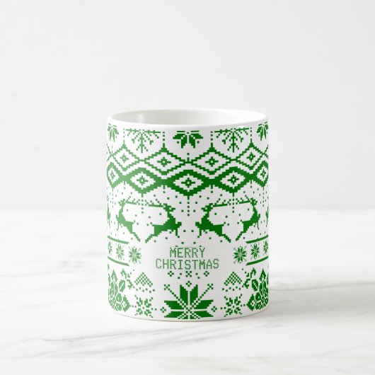 Groen gebreid rendier- Vrolijk Kerstfeest Koffiemok (Center)