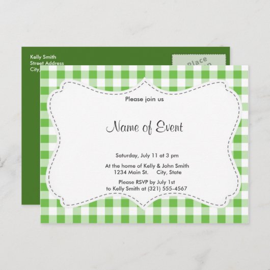 Groen gecontroleerd patroon uitnodiging briefkaart (Voorkant / Achterkant)