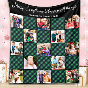 Groen gedept gepersonaliseerd 13 fotocollage fleece deken