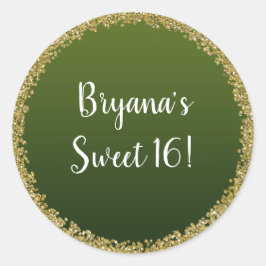 Groen Gedompeld Goud Glitter Glam Glitter Feestje Ronde Sticker