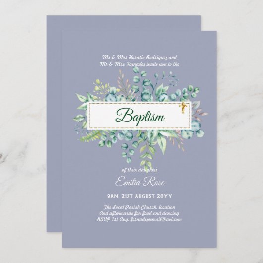 Groen Gedoop Dopen Doop Christening Invi Kaart (Voorkant / Achterkant)