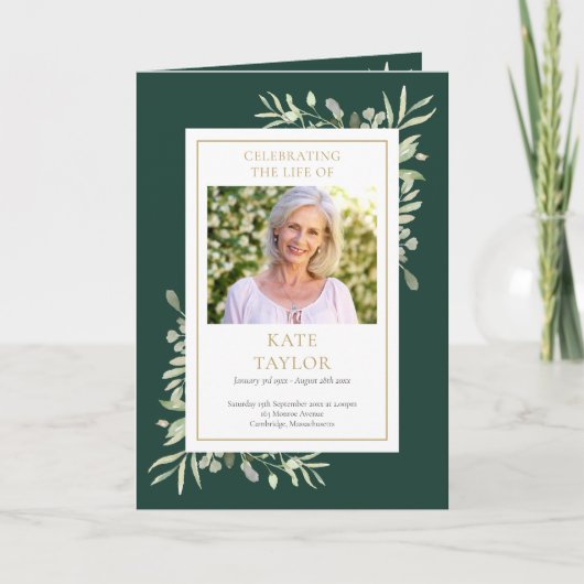 Groen Gedrapeerd Herdenkingsdienst Order Of Servic Programma (Voorkant)