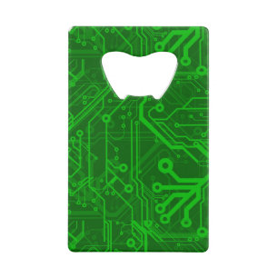 Groen gedrukte circuitbordpatroon creditkaart flessenopener