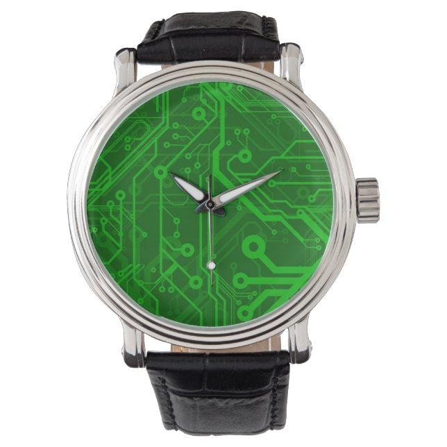 Groen gedrukte circuitbordpatroon horloge (Voorkant)