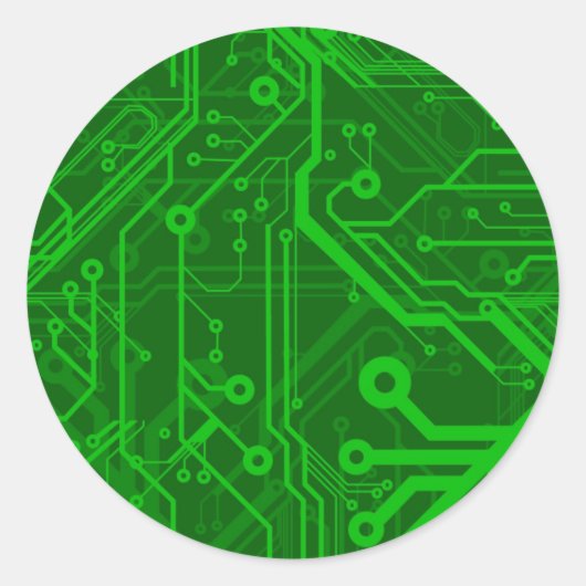 Groen gedrukte circuitbordpatroon ronde sticker (Voorkant)
