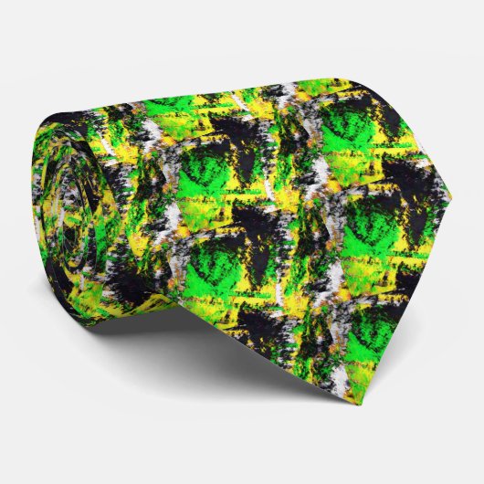 Groen Geel Abstract Ontwerp Stropdas (Opgerold)