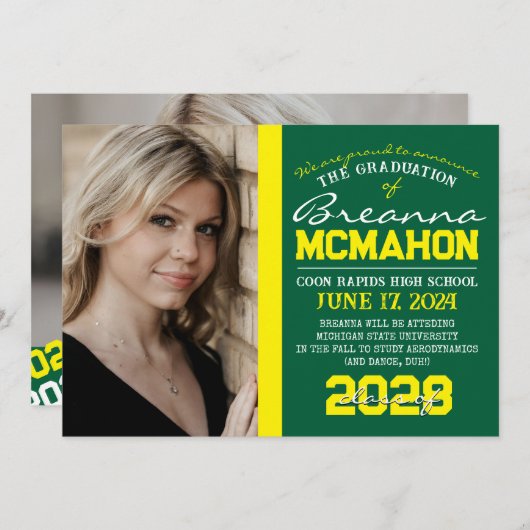 Groen & Geel Afstuderen 2 Fotoaankondiging Kaart (Voorkant / Achterkant)
